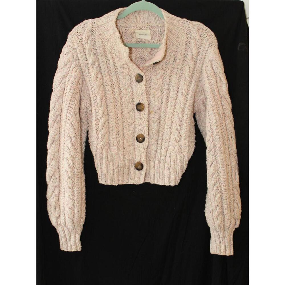 Doen Blush Pink Cable Knit Button-Up Sweater